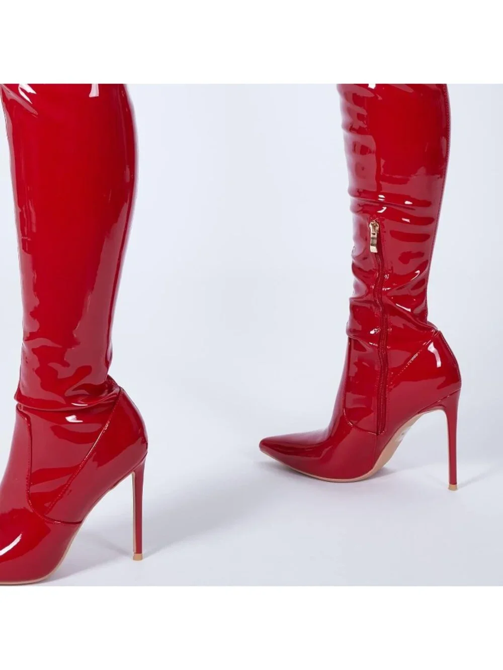 Women's Patent Leather Red Over the Knee Boots Pointed Toe Long Thigh High Heels